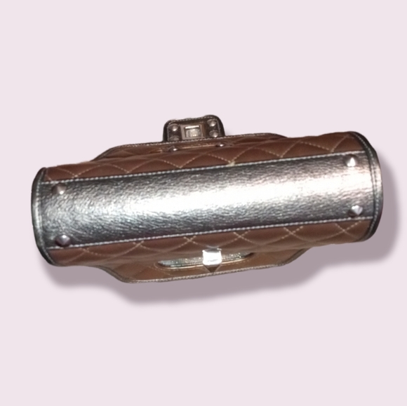 Be&D VINTAGE STUDDED SMALL HANDBANG/CLUTCH METALLIC BRONZE LEATHER CLUTCH - Picture 9 of 12